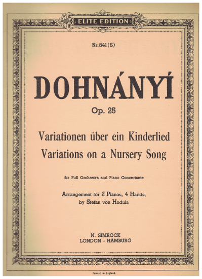 Picture of Variations on a Nursery Song Opus 25, Ernst von Dohnanyi, transc. Stefan von Hodula, piano duo 