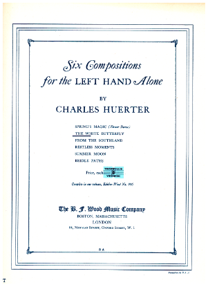 Picture of The White Butterfly, from "Six Compositions for the Left Hand Alone", Charles Huerter