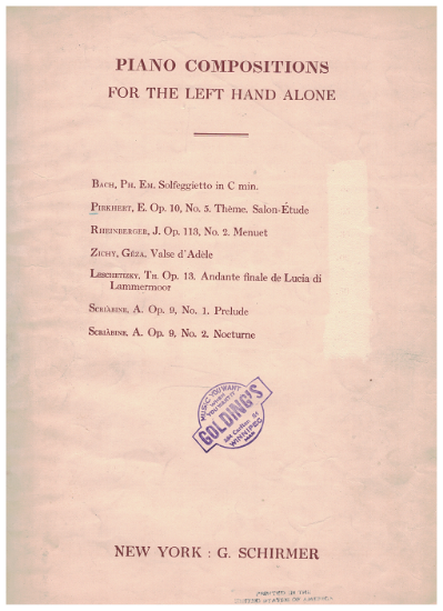 Picture of Theme for the Left Hand Alone, Salon Etude Op. 10 No. 5, E. Pirkhert