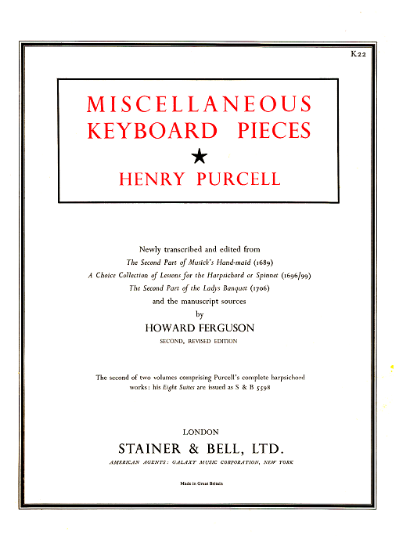Picture of Miscellaneous Keyboard Pieces for Harpsichord, Henry Purcell, edited Howard Ferguson