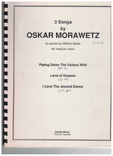 Picture of Three Songs by Oscar Morawetz to poems by William Blake, medium voice solo 
