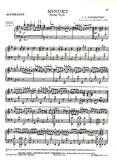 Picture of Minuet in Swing Style, I. N. Paderewski, arr. for accordion solo by Mindie Cere