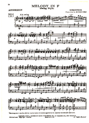 Picture of Melody in F in Swing Style, Anton Rubinstein, arr. for accordion solo by Mindie Cere