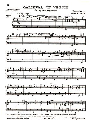 Picture of Carnival of Venice in Swing Style, arr. for accordion solo by Mindie Cere