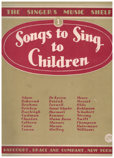 Picture of Songs to Sing to Children, The Singers Music Shelf Book 1, ed. Albert E. Weir/ Louis Untermeyer/ Clara & David Mannes