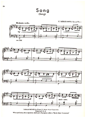 Picture of Song (Sang), O. Merikanto Op. 92 No. 1, piano solo 