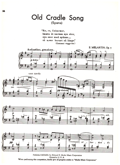 Picture of Old Cradle Song (Spana), E. Melartin Op. 7, piano solo 