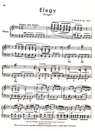 Picture of Elegy, T. Kuula Op. 3 No. 1, piano solo 