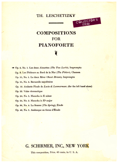 Picture of Les Deux Alouettes(The Two Larks), T. Leschetizky Op. 2 No. 1, piano