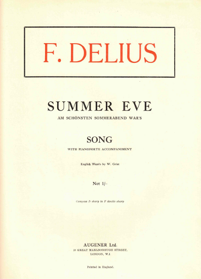 Picture of Summer Eve (Am schonsten sommerabend war's), W. Grist & Frederick Delius, high voice solo