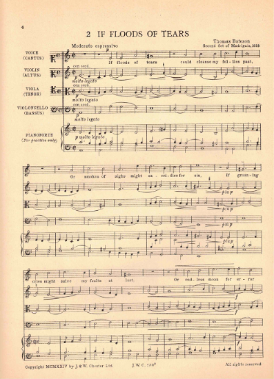 Picture of If Floods of Tears, from Second Set of Madrigals (1618), Thomas Bateson, ed. Gerald M. Cooper, med-hi voice & string trio