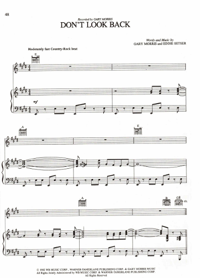 Picture of Don't Look Back, Gary Morris & Eddie Setser, recorded by Gary Morris, pdf copy