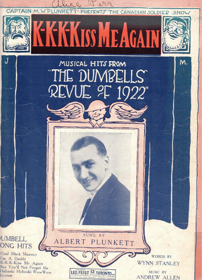 Picture of K-K-K-Kiss Me Again (Every Time He Tried to Say Good-Night), Wynn Stanley & Andrew Allen, from Cpt. M. W. Plunkett's Canadian Soldier Show "The Dumbells Revue 0f 1922"