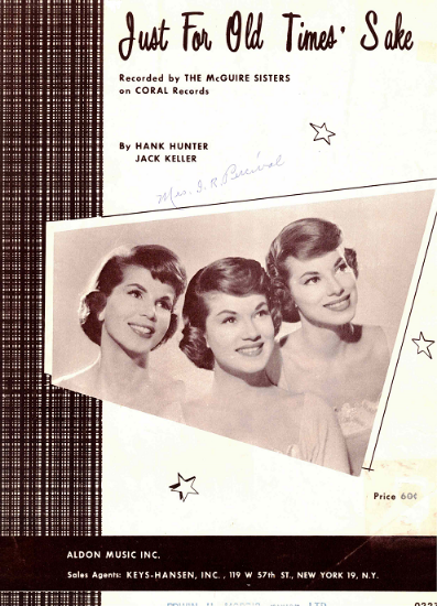Picture of Just for Old Times' Sake, Hank Hunter & Jack Keller, recorded by The McGuire Sisters