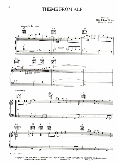 Picture of Theme from Alf, Tom Kramer & Alf Clausen, piano solo, pdf copy
