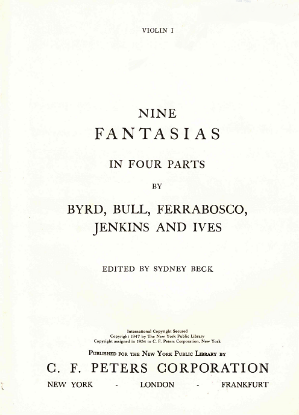 Picture of Nine Fantasias in Four Parts, William Byrd/ John Bull/ Alfonso Ferrabosco/ John Jenkins/ Simon Ives, ed. Sydney Beck