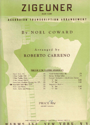 Picture of Zigeuner, from "Bitter Sweet", Noel Coward, arr. Robert Carreno, accordion solo