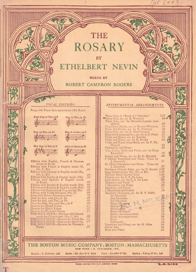 Picture of The Rosary, Ethelbert Nevin, transcribed for piano solo by Benjamin Whelpley