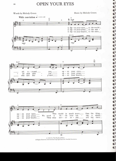 Picture of Open Your Eyes, Melody Green, recorded by Keith Green, pdf copy