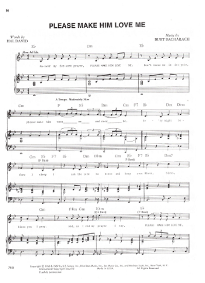 Picture of Please Make Him Love Me, Hal David & Burt Bacharach, recorded by Dionne Warwick, pdf copy 