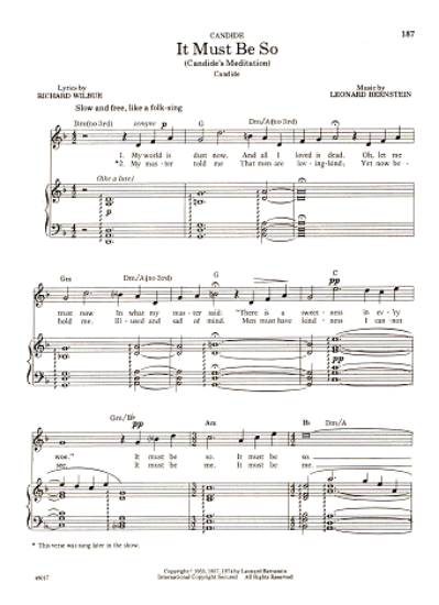 Picture of It Must Be So (Candide's Meditation), from "Candide", Richard Wilbur & Leonard Bernstein, pdf copy 