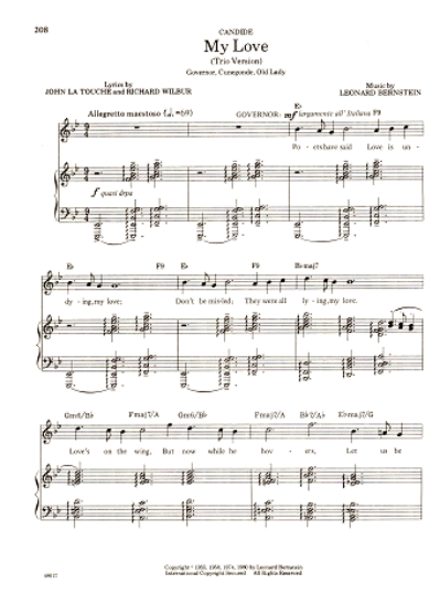 Picture of My Love, from "Candide", trio version, John LaTouche/ Richard Wilbur/ Leonard Bernstein, pdf copy 