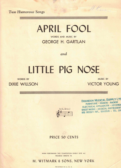 Picture of Little Pig Nose, Dixie Wilson & Victor Young, from "Two Humorous Songs"