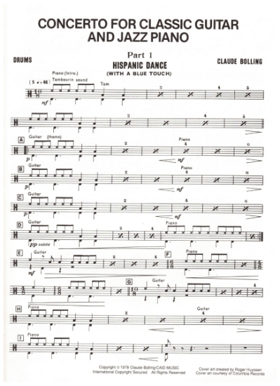 Picture of Concerto for Classic Guitar and Jazz Piano, Claude Bolling, drum part only, pdf copy 