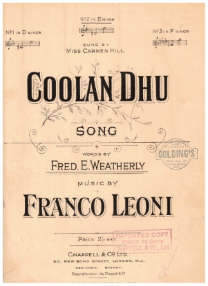 Picture of Coolan Dhu, Fred Weatherly & Franco Leoni, medium-high voice