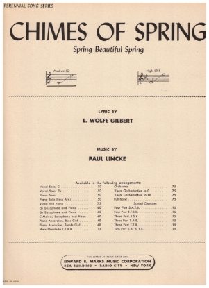 Picture of Chimes of Spring (Spring Beautiful Spring), L. Wolfe Gilbert & Paul Lincke, medium voice 